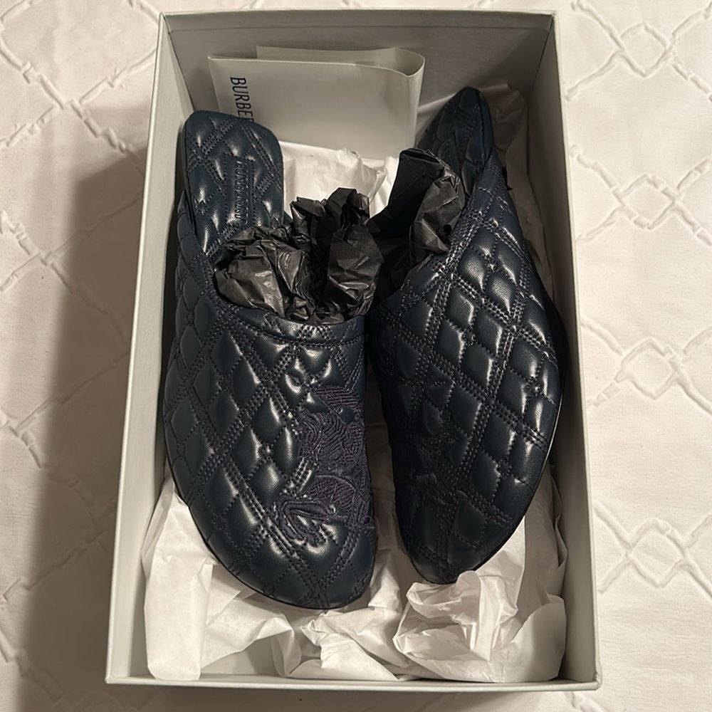 Authentic Burberry Blue Quilted Embroidered Sip on Blue Mule Shoes(Size 37) - Picture 5 of 14